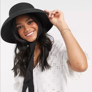 ASOS DESIGN turned edge straw hat with removable ties and size adjuster in black